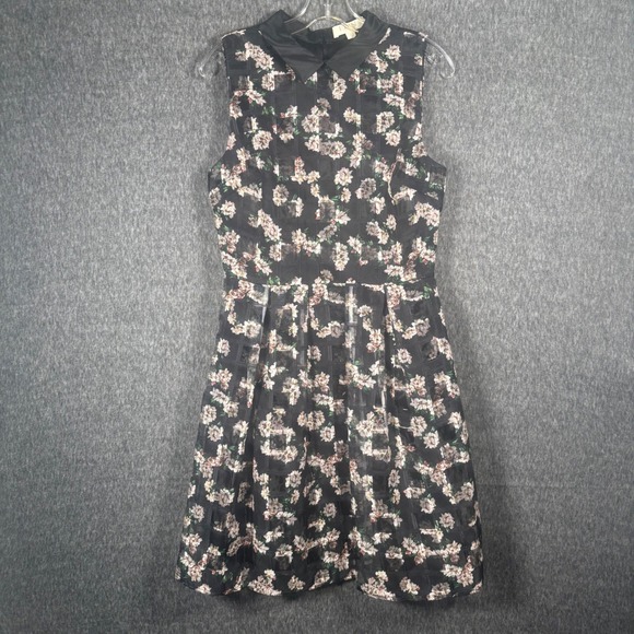 Erin Fetherston Black Floral Print Fit & Flare Sleeveless Dress Size 6 - Picture 1 of 11